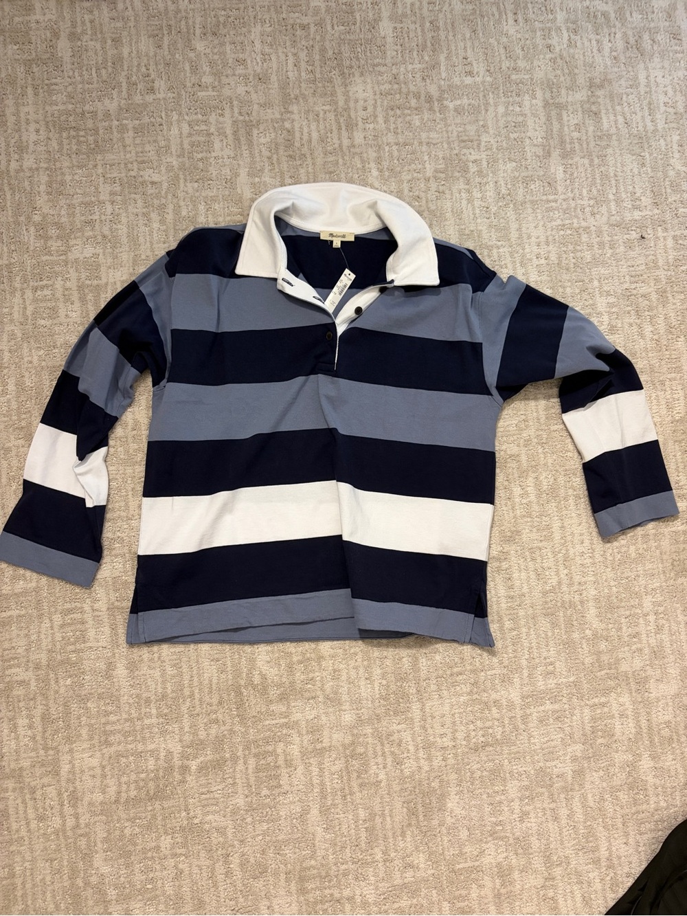 Madewell rugby long sleeve navy blue striped polo 100% cotton brand NWT - Picture 2 of 6